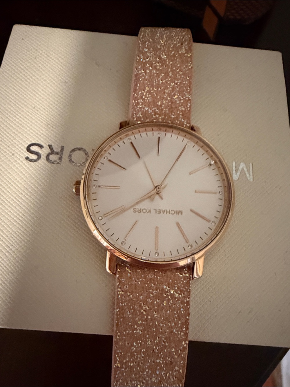 Michael Kors Rose Gold Case with Glitter Pink Strap Watch